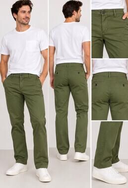 Match 麻吉 Men’s Olive Green Chino Pants Straight Leg Casual Minimalist